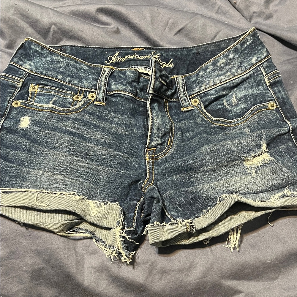 American Eagle Outfitters Distressed Jean Short Shorts Super Stretch Low Rise